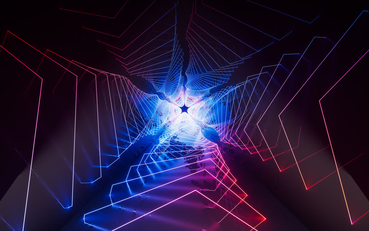 发光霓虹线条隧道3D渲染
