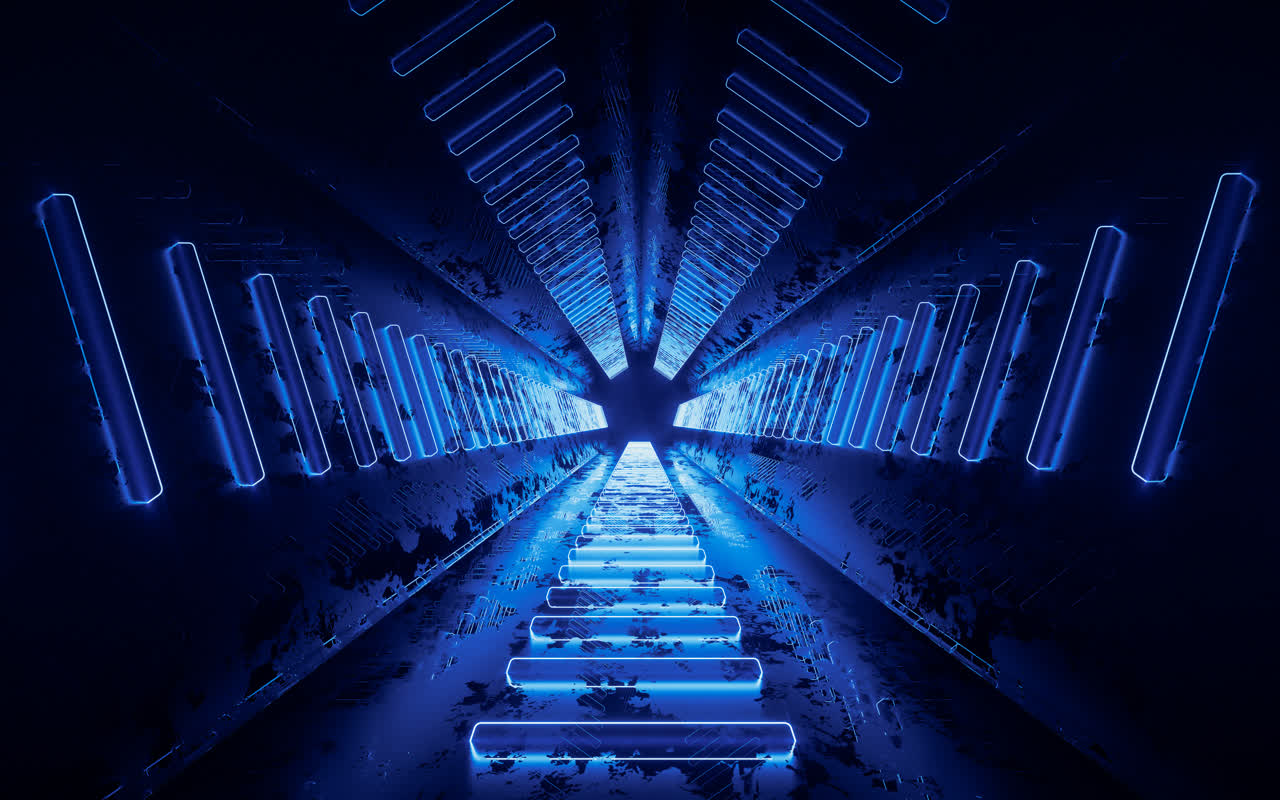 发光霓虹线条隧道3D渲染