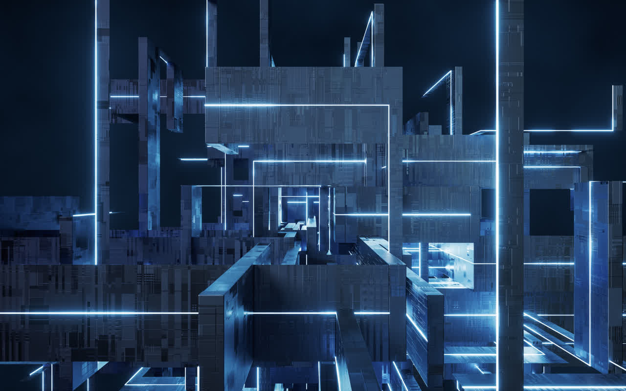 电子科技感线条几何体3D渲染