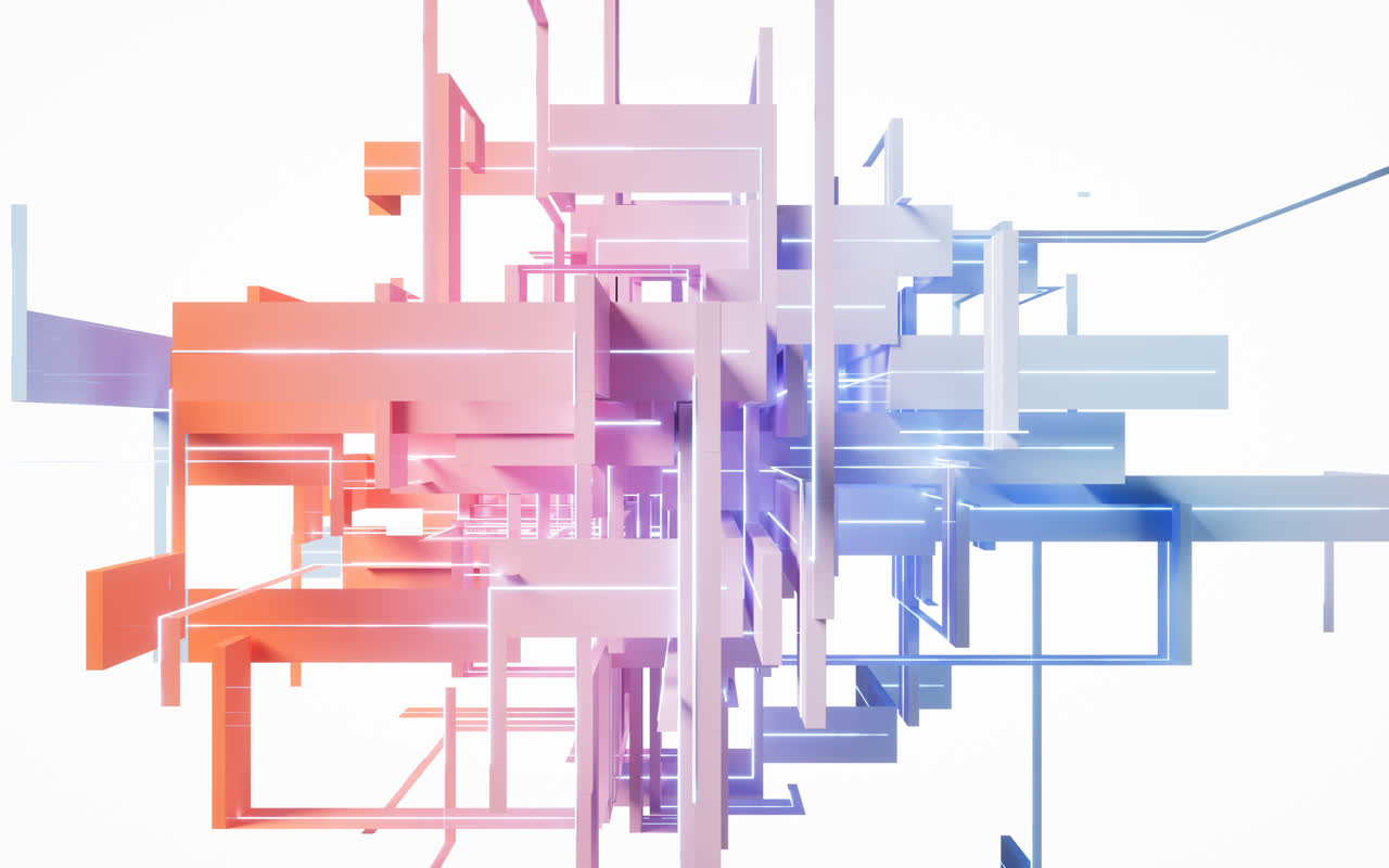 彩色渐变创意几何体线条3D渲染