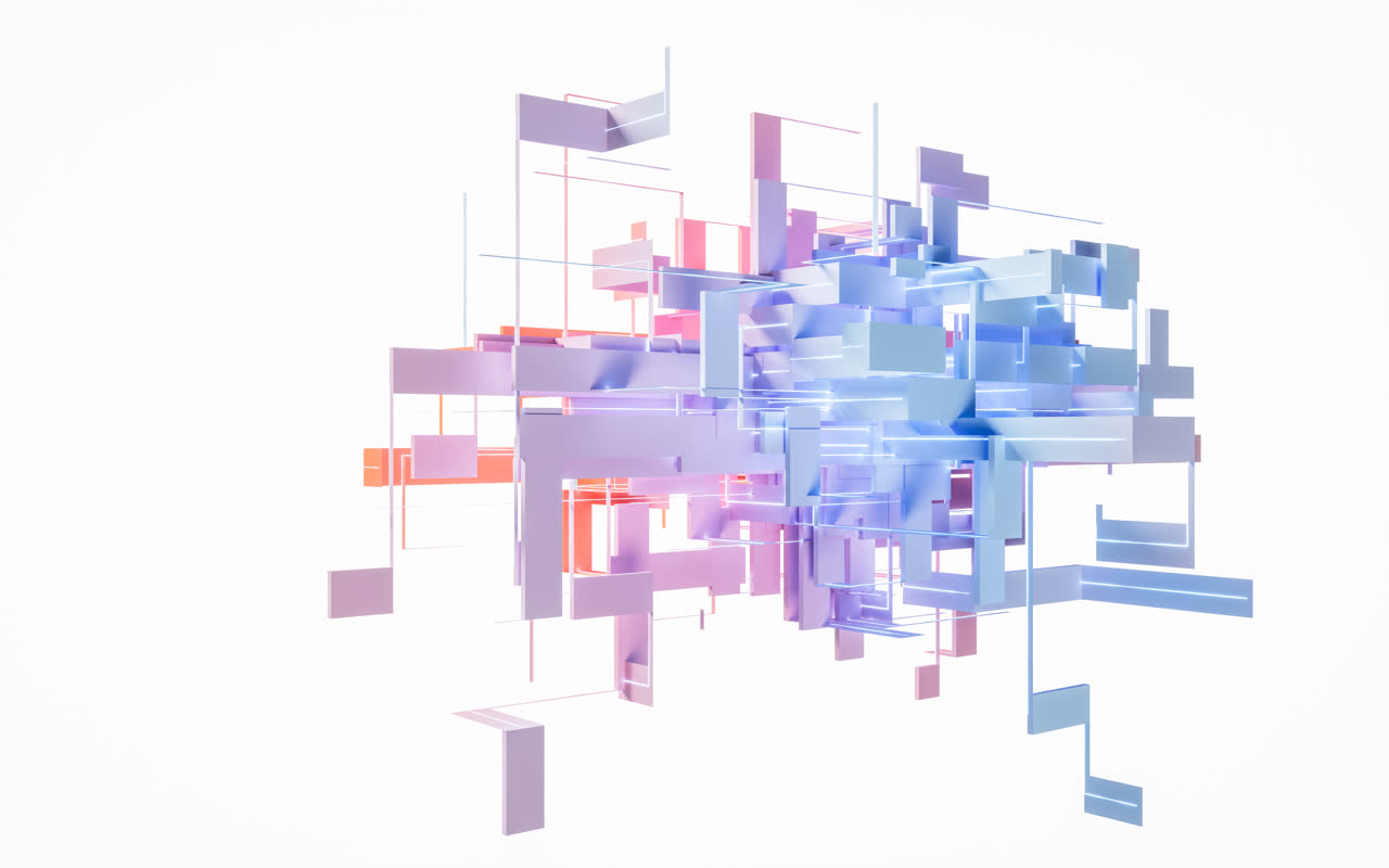 彩色渐变创意几何体线条3D渲染