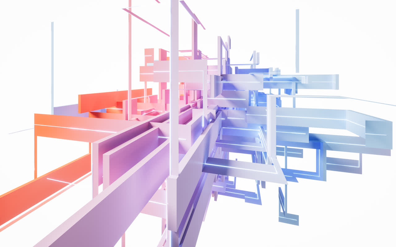 彩色渐变创意几何体线条3D渲染