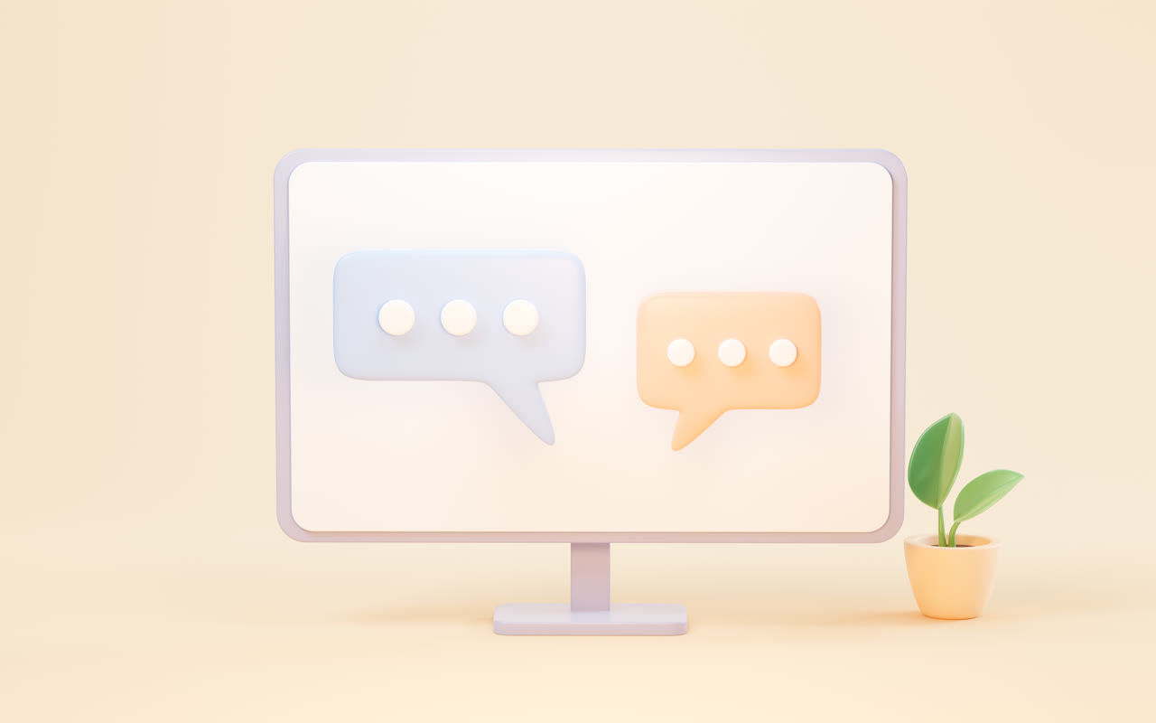 电脑屏幕上的卡通风格对话框3D渲染