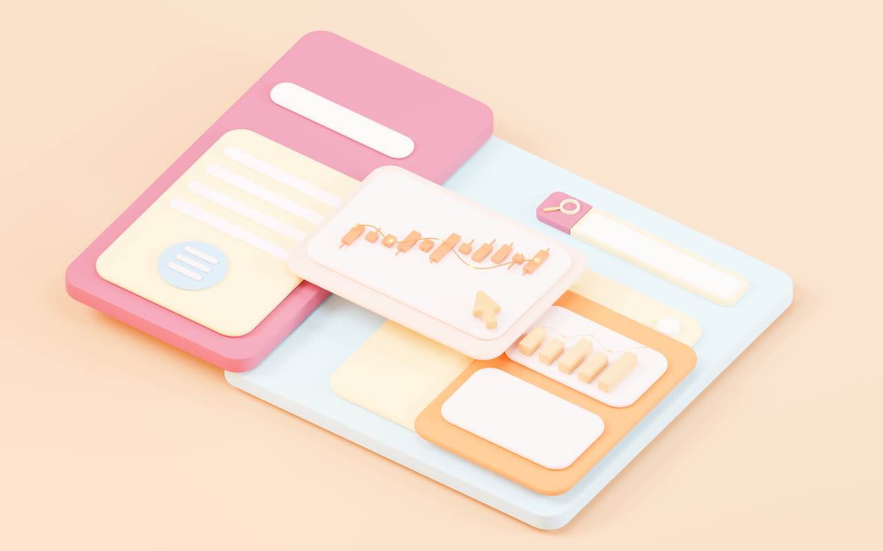 卡通风格股票K线图报表3D渲染