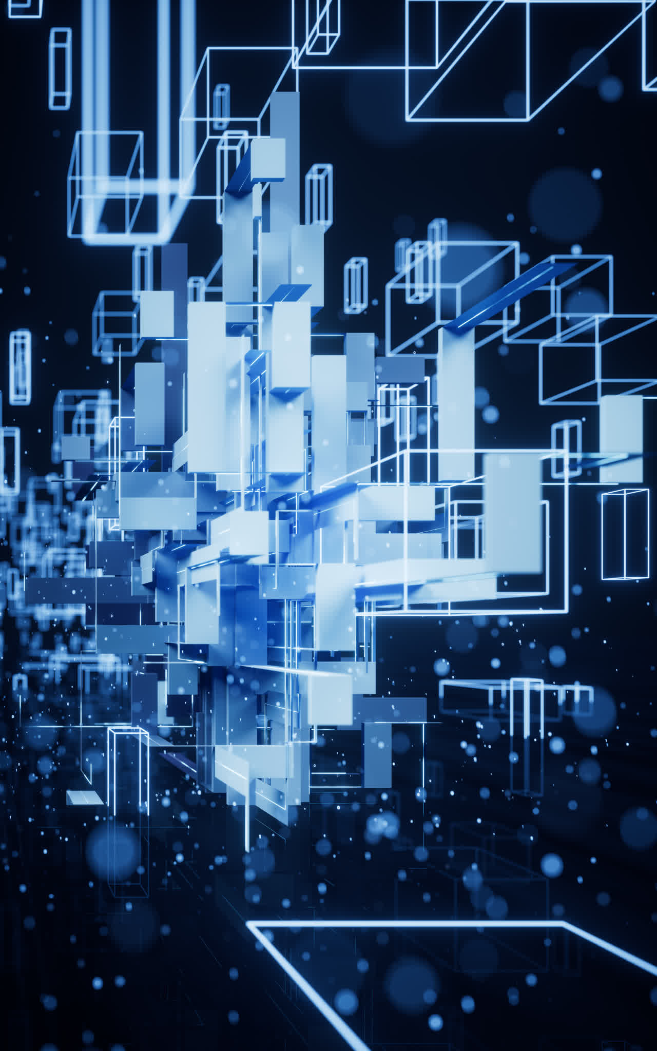 蓝色科技感线条几何体3D渲染