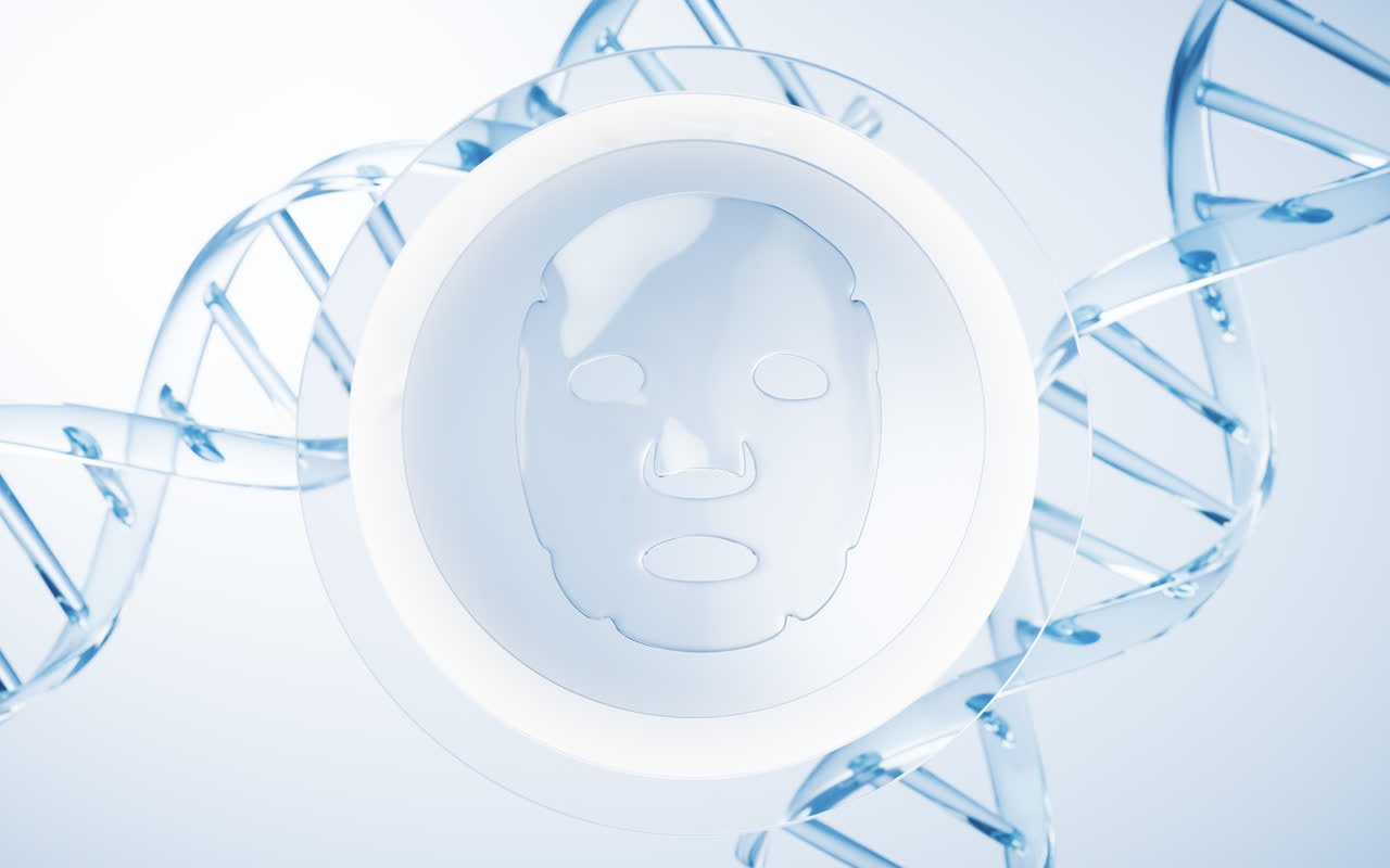 透明面膜与DNA背景3D渲染