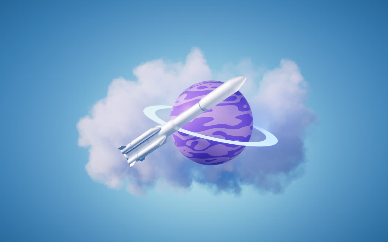 卡通风格星球与火箭3D渲染