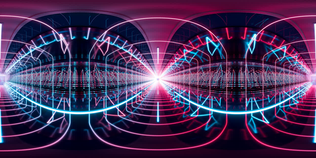 发光线条与隧道360度无缝VR全景3D渲染