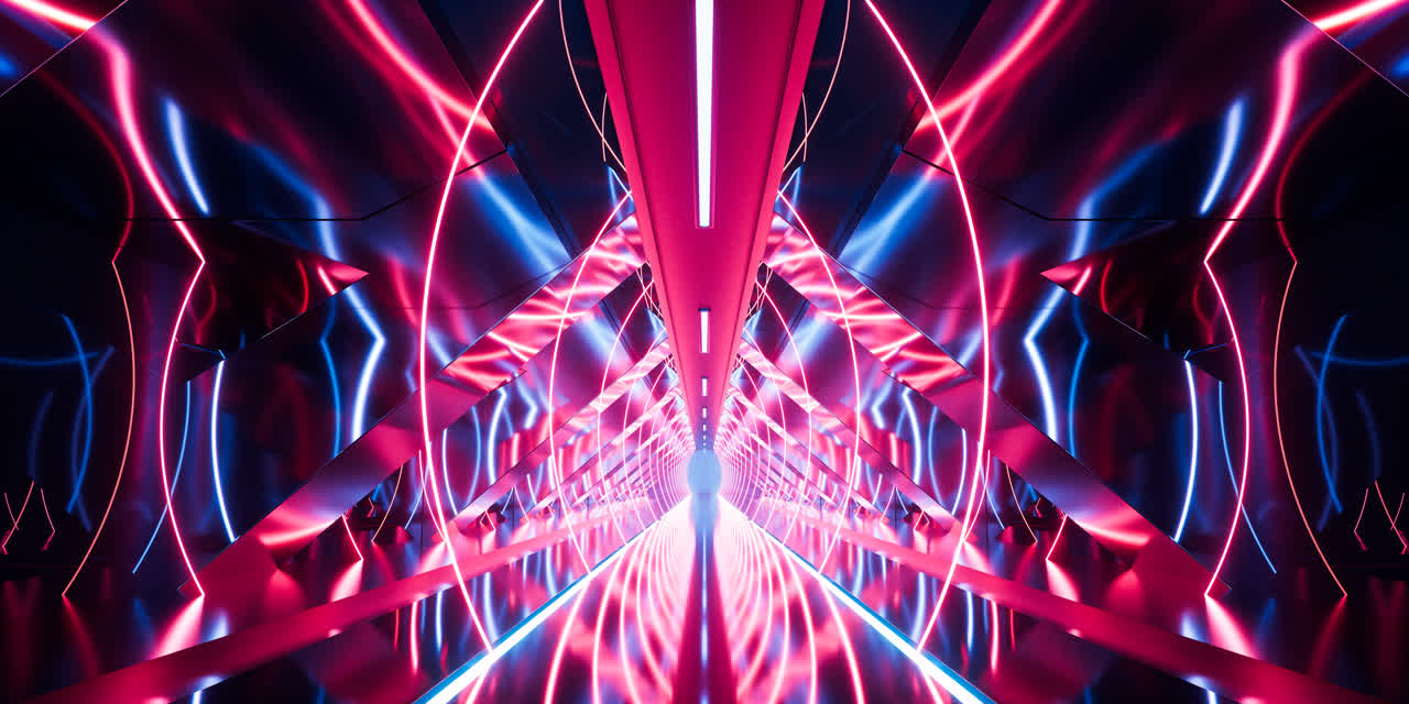 霓虹发光线条与隧道空间3D渲染