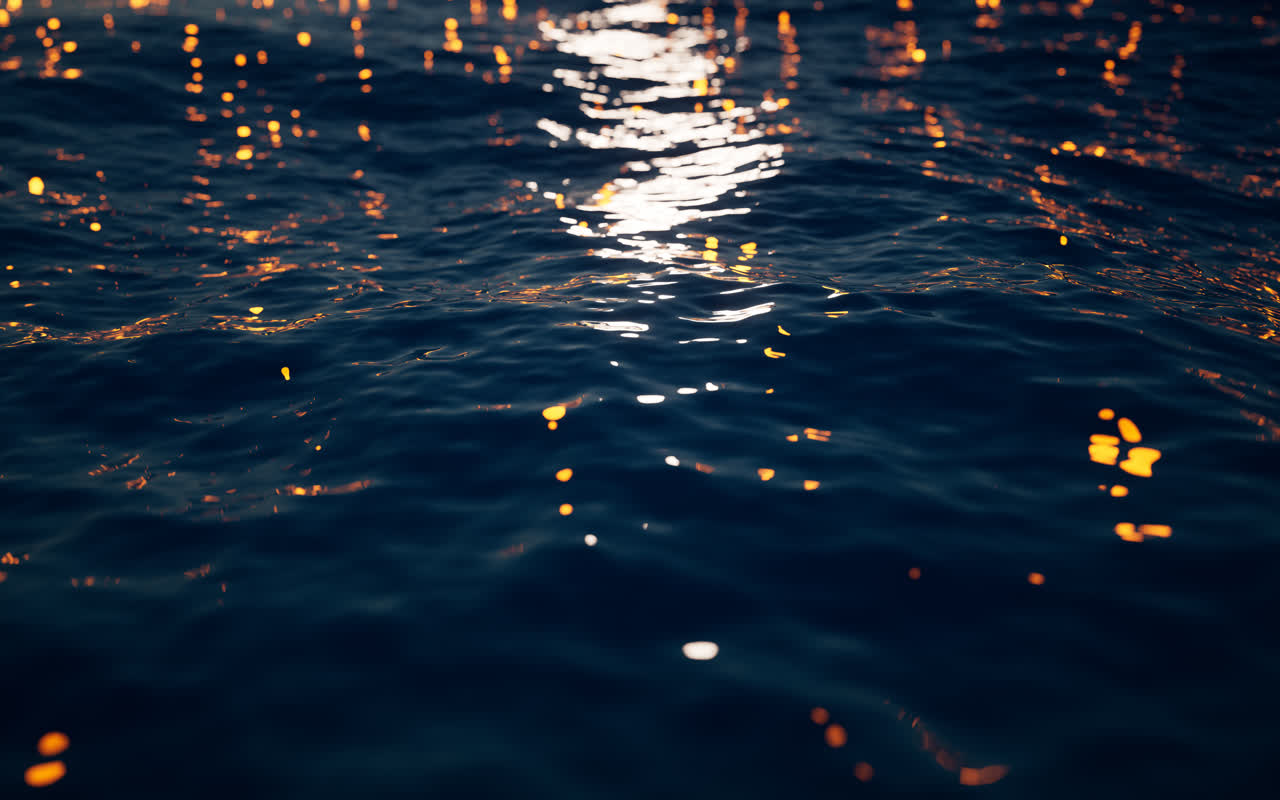 水面与发光粒子3D渲染