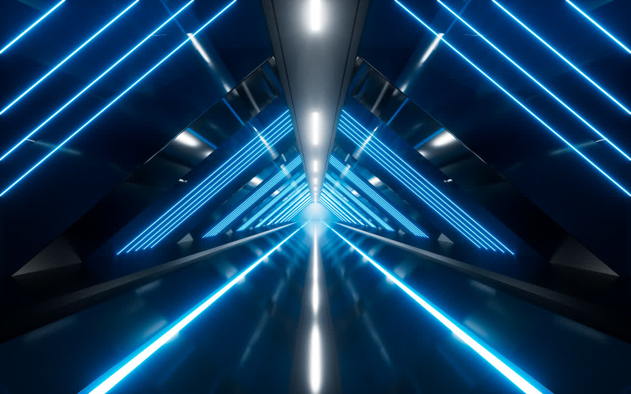 霓虹发光线条与隧道空间3D渲染