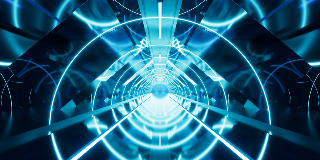 霓虹发光线条与隧道空间3D渲染