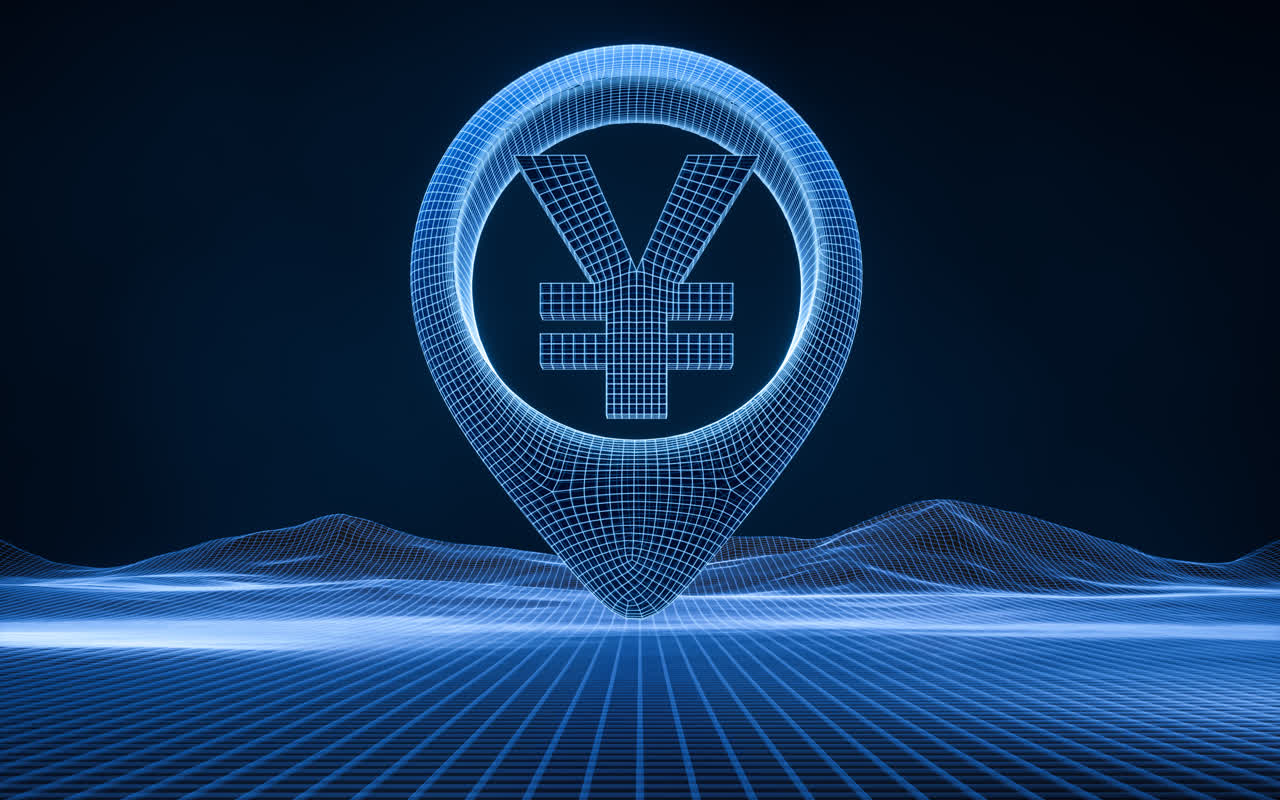 金钱符号与蓝色科技网络背景3D渲染