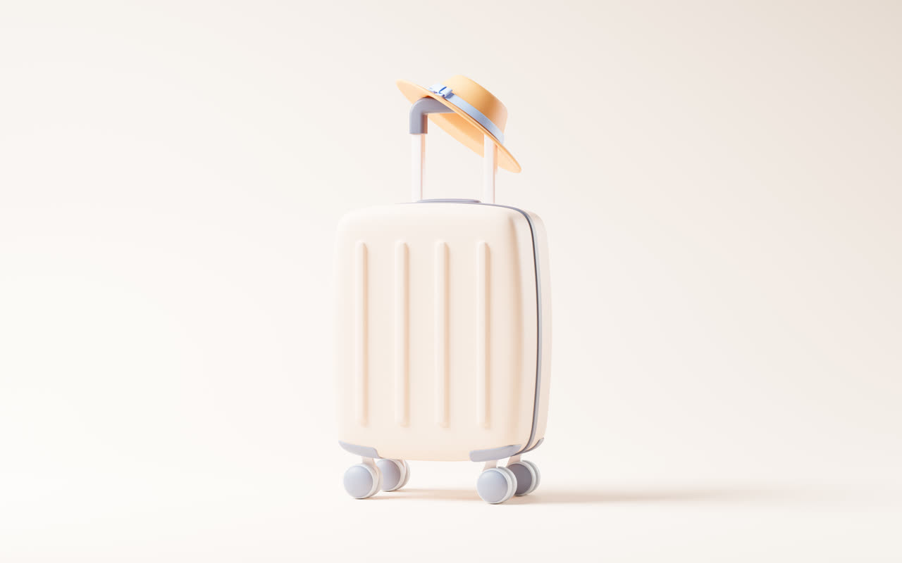 卡通行李箱与旅行主题3D渲染