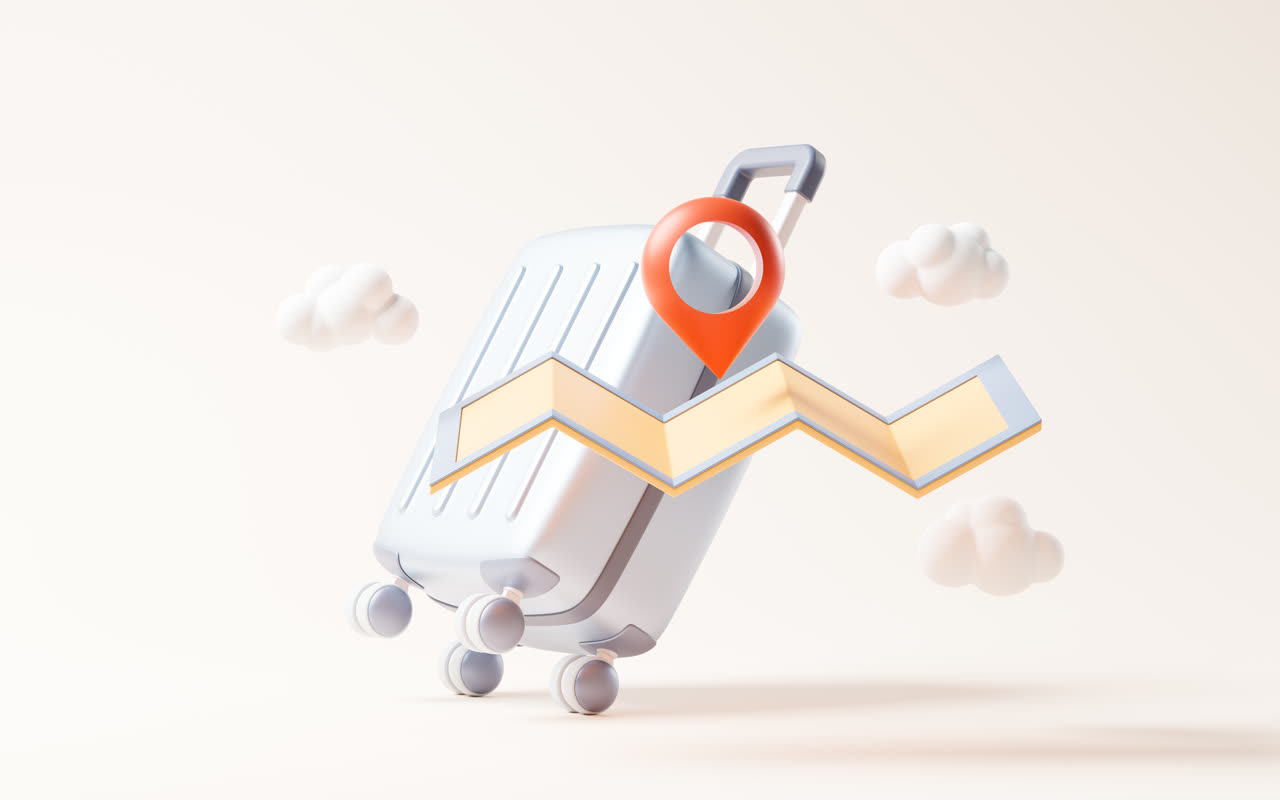 卡通行李箱与旅行主题3D渲染