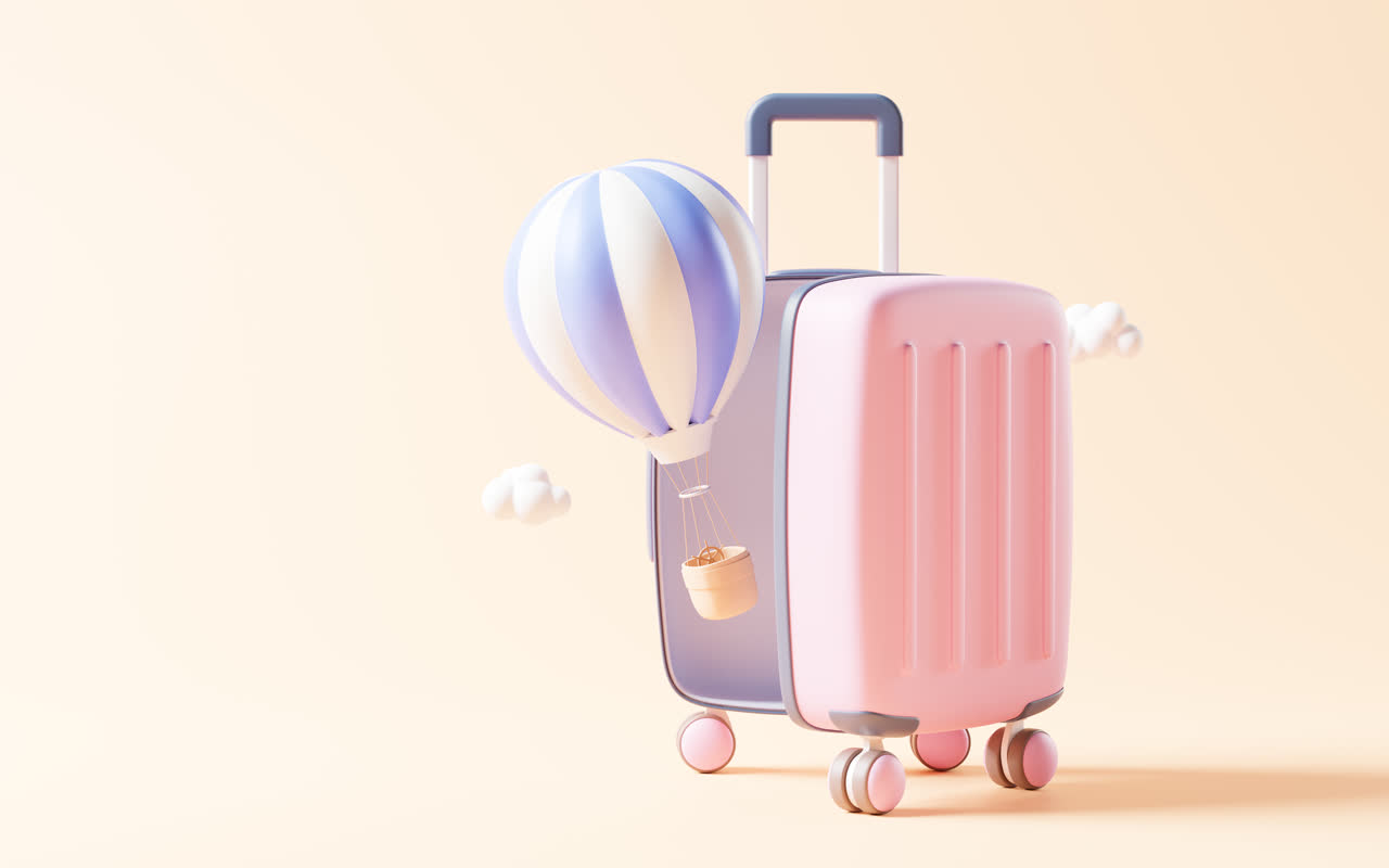 卡通行李箱与旅行主题3D渲染