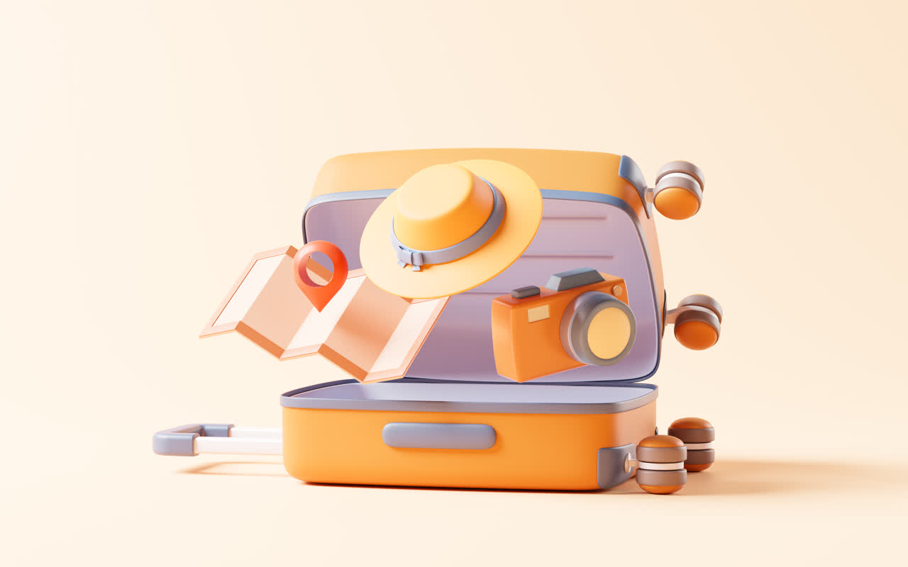 卡通行李箱与旅行主题3D渲染