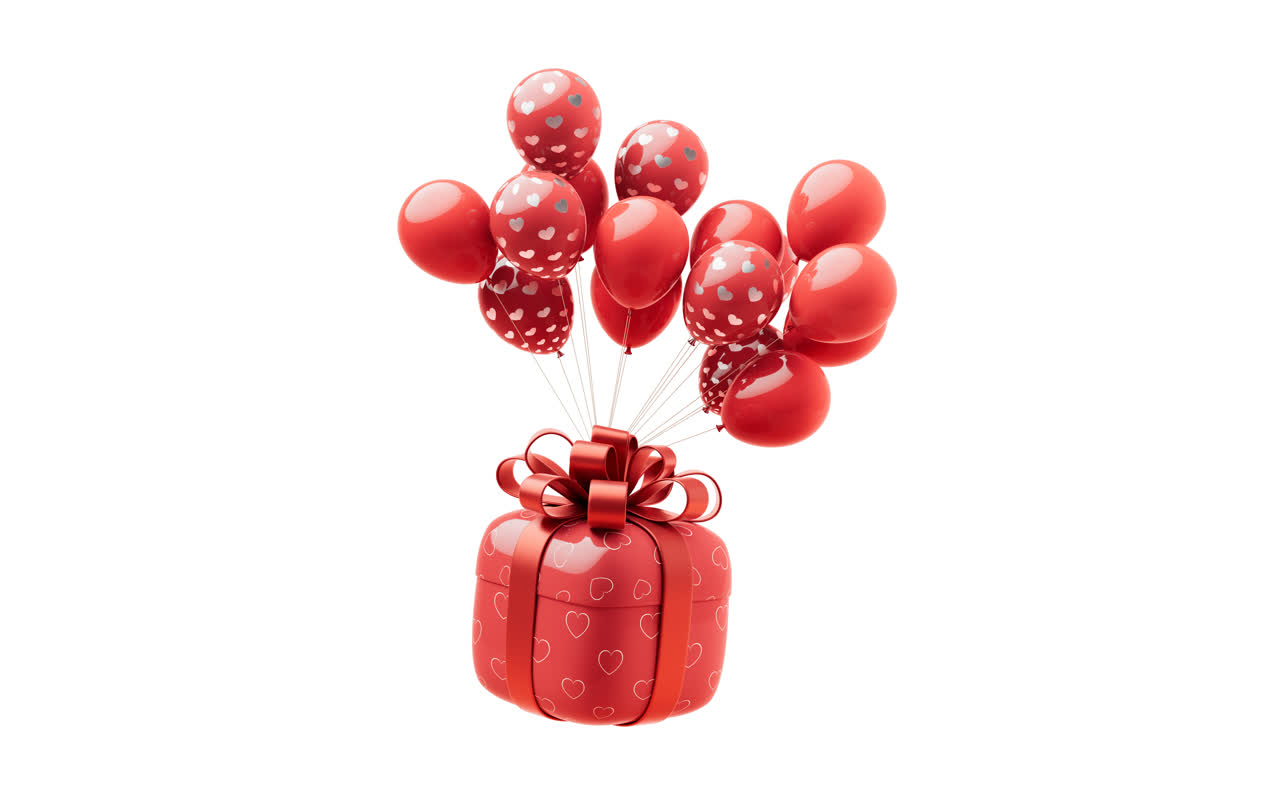 卡通圆角礼盒与爱心3D渲染