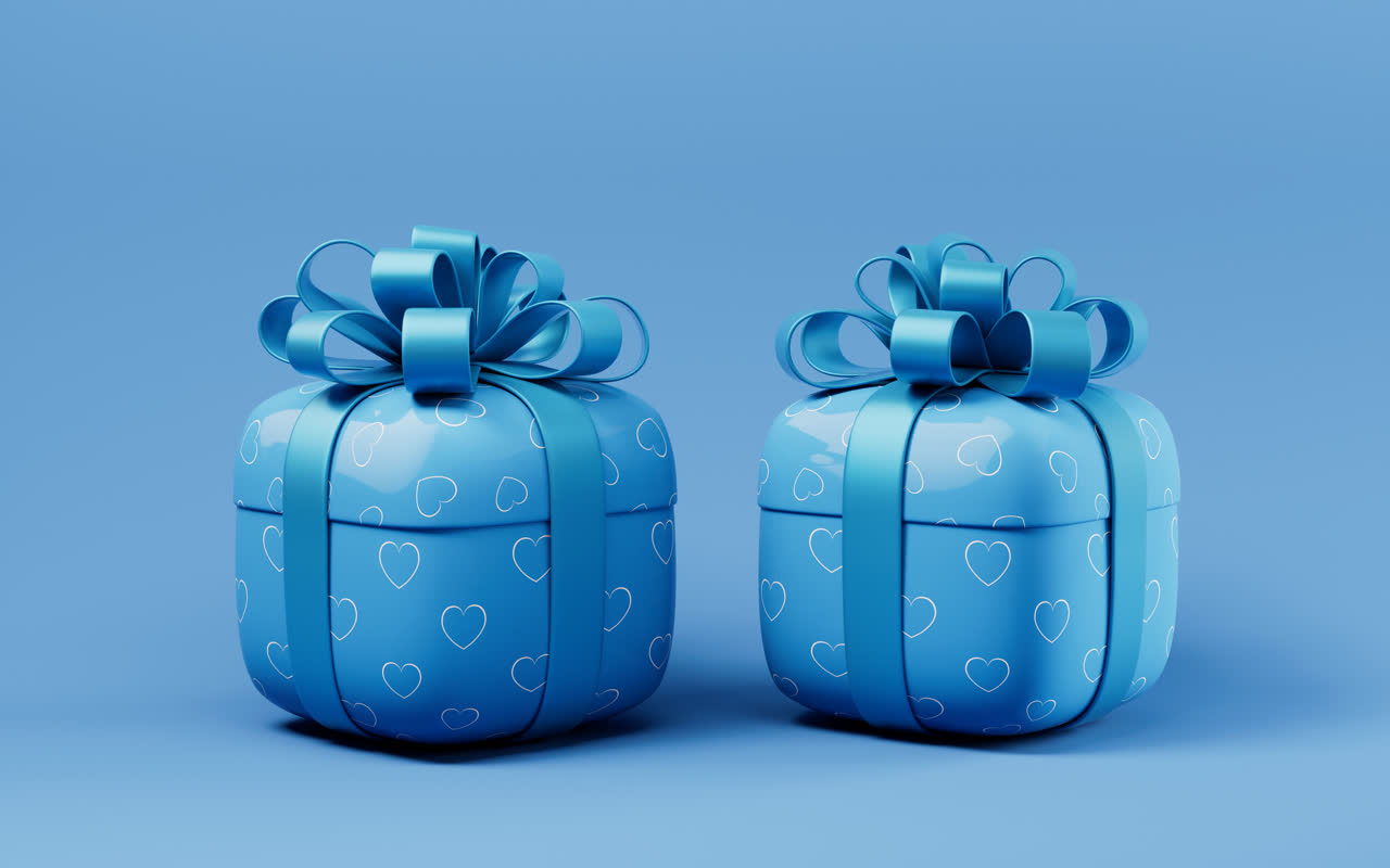卡通圆角礼盒与爱心3D渲染