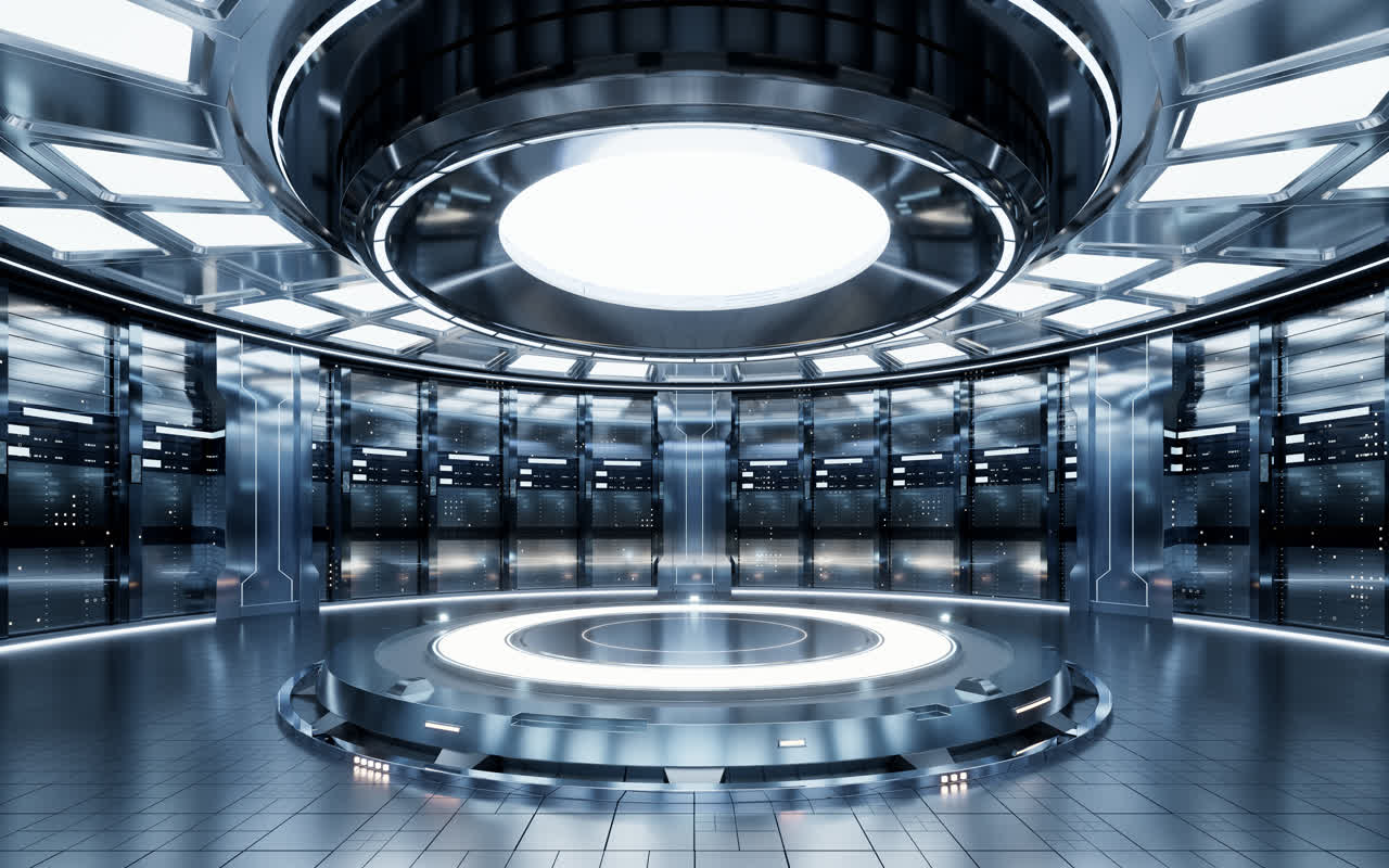 展台背景未来科技感大数据机房3D渲染