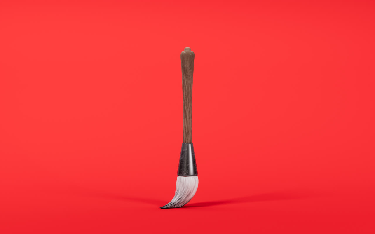 中国古风毛笔3D渲染