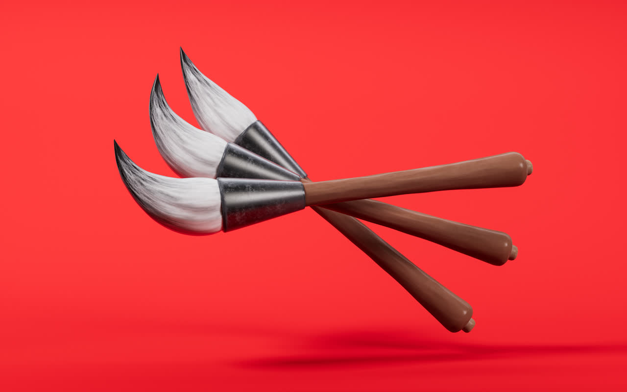 中国古风毛笔3D渲染