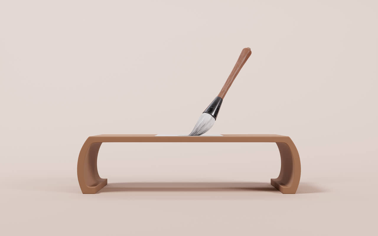 中国古风毛笔3D渲染