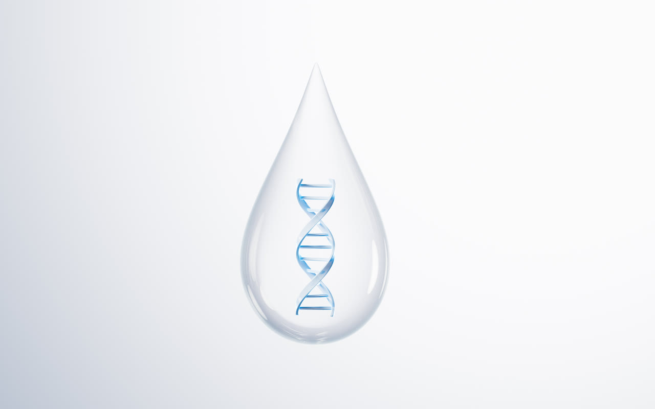 水滴内的DNA结构3D渲染