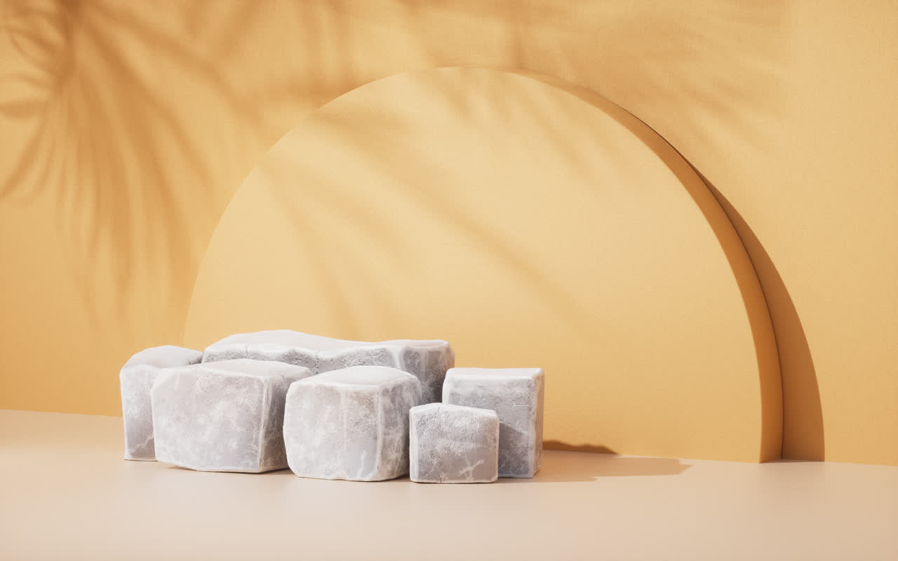 岩石展示台与光影3D渲染