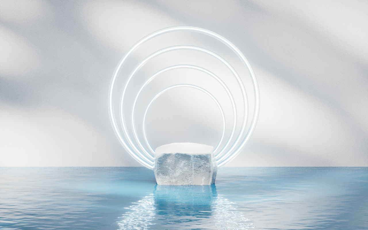 水面与岩石展示台3D渲染