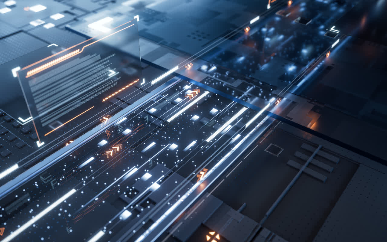 科技感显示屏与网络空间3D渲染