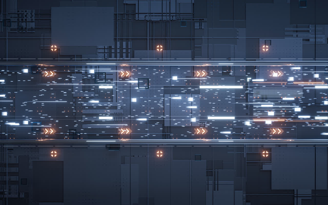 科技感电路与数据传输3D渲染