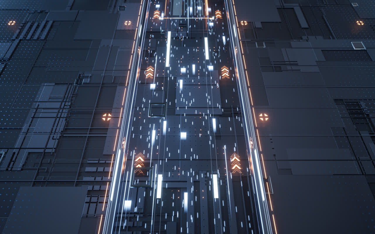 科技感电路与数据传输3D渲染