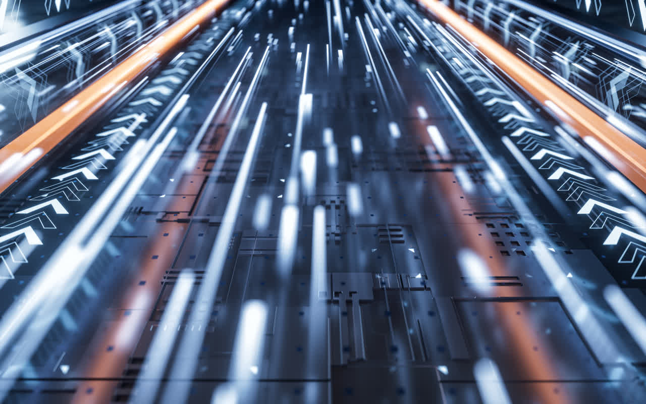 科技感电路与数据传输3D渲染