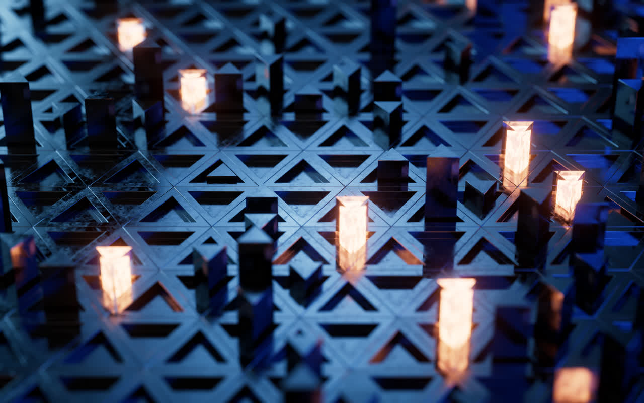 科技感芯片几何体背景3D渲染