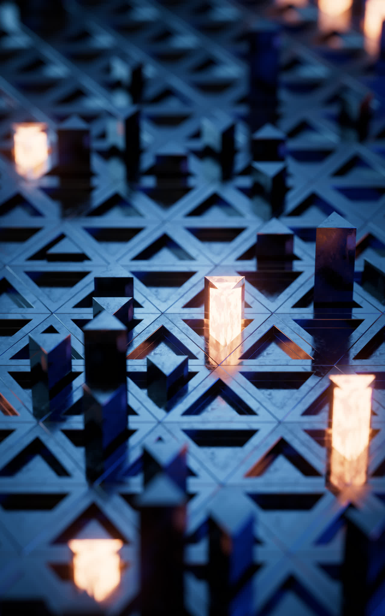 科技感芯片几何体背景3D渲染