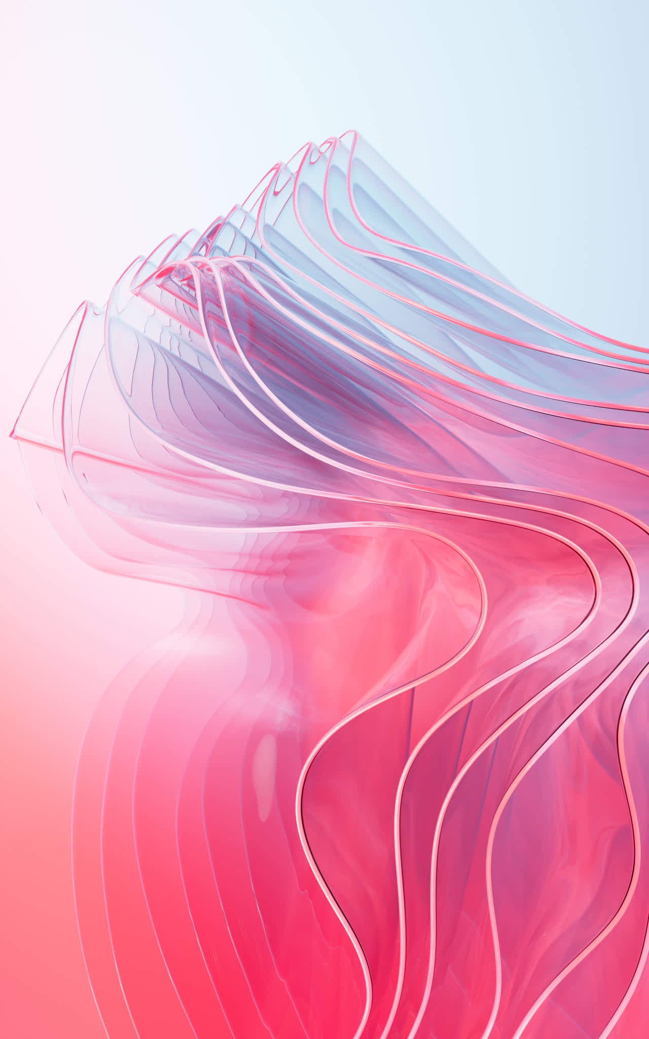 飘动的多层玻璃渐变曲面3D渲染