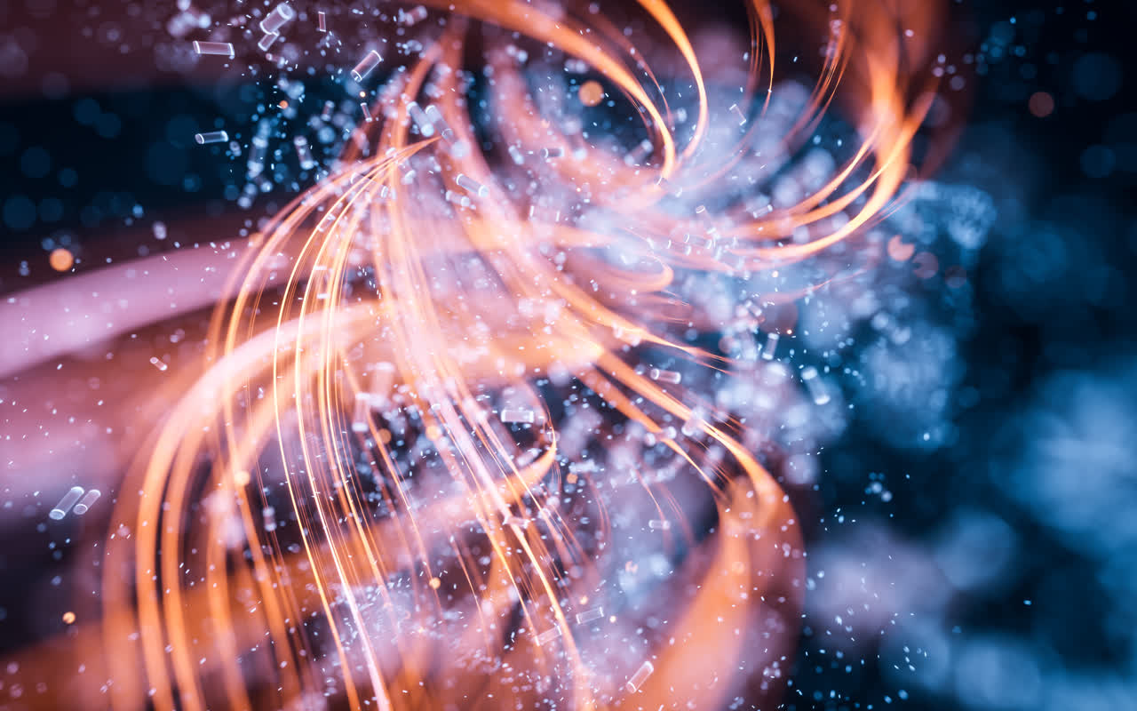 流动的曲线与粒子3D渲染