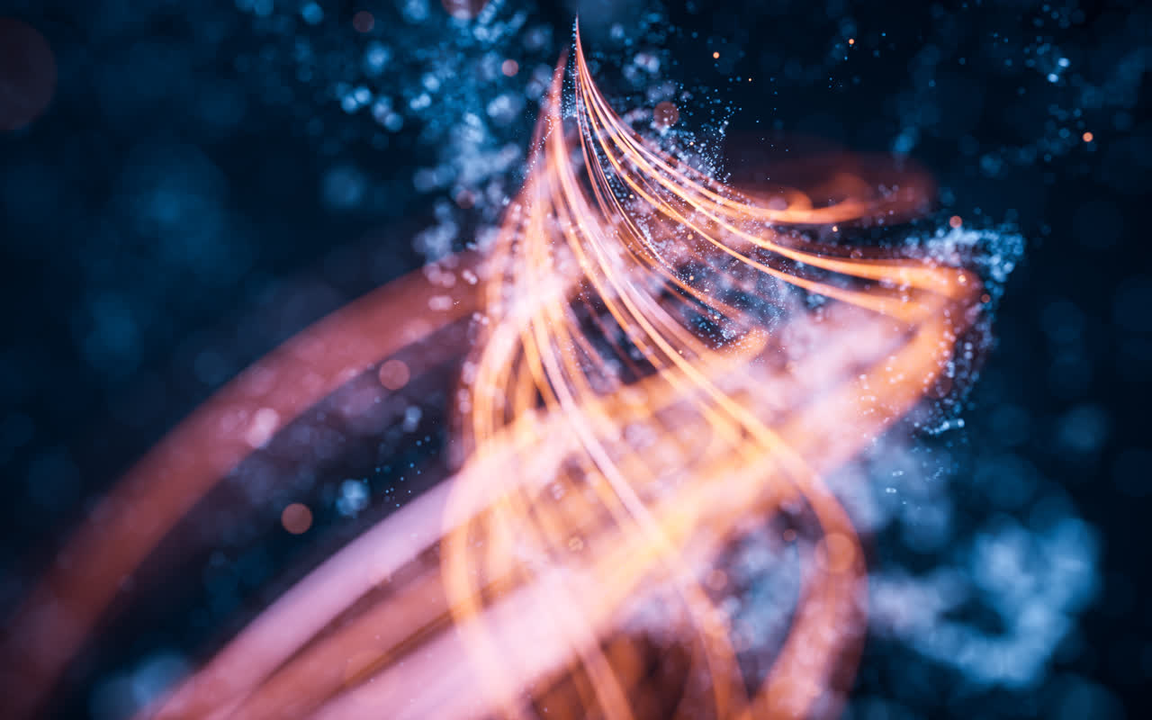 流动的曲线与粒子3D渲染