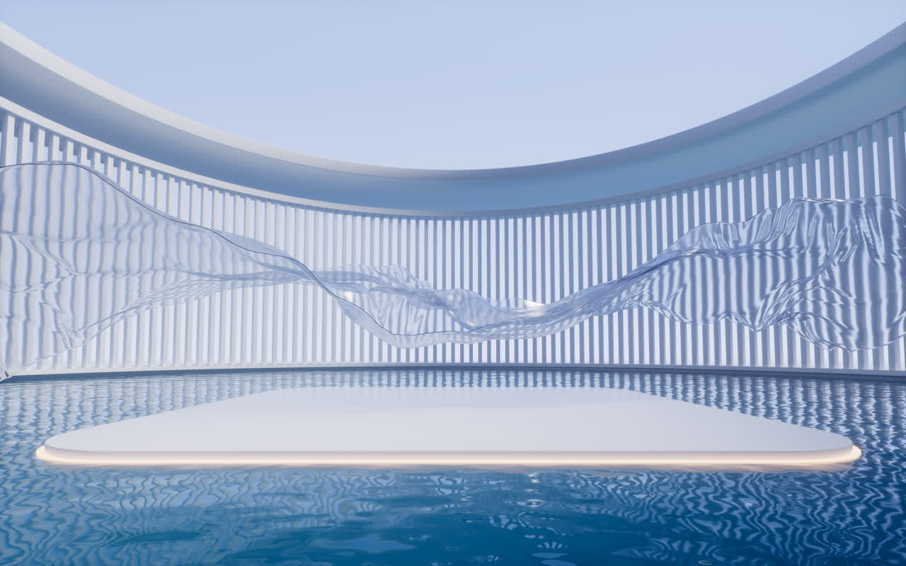 圆形建筑与水面背景3D渲染