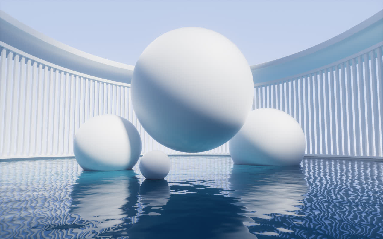 白色球体与水面3D渲染