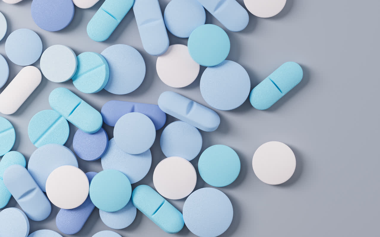 散落的药片3D渲染