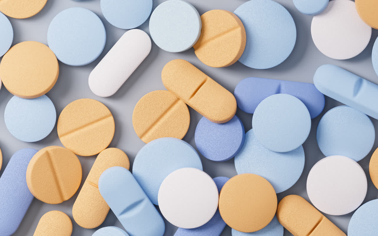 散落的药片3D渲染医疗药片保健品护理