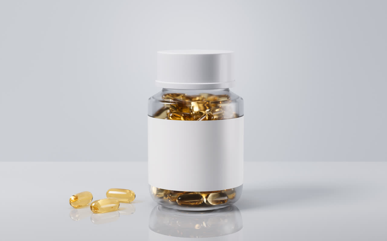 金色透明鱼油胶囊3D渲染医疗保健品