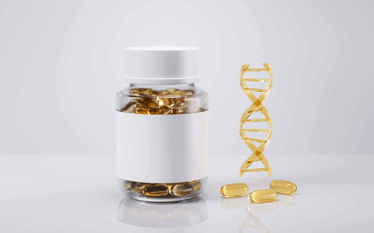 金色透明鱼油胶囊3D渲染