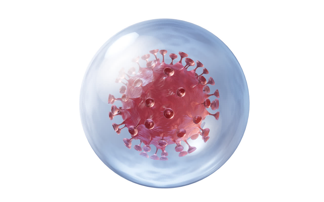 气泡中的红色病毒3D渲染