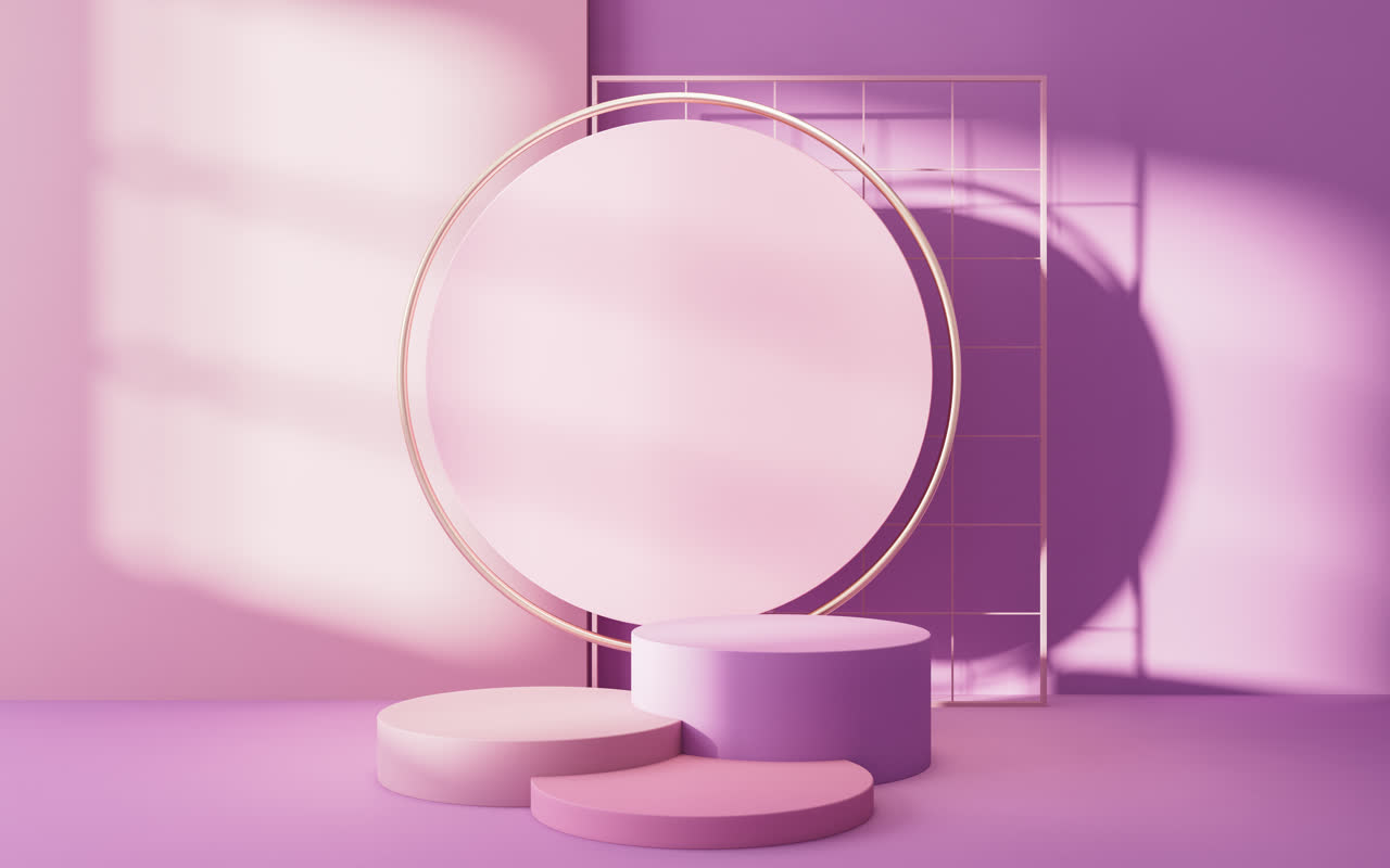 创意室内几何体与展示台3D渲染护肤品海报背景