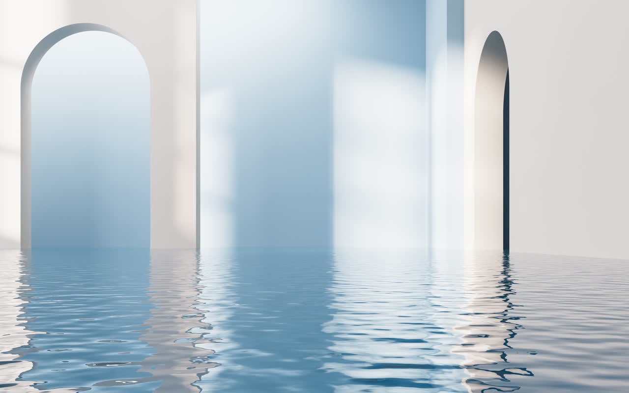 室内空房间与水面3D渲染