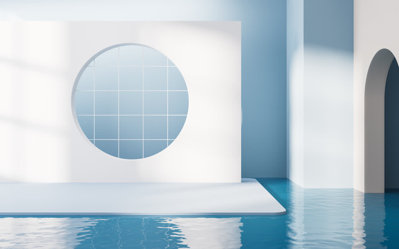 室内空房间与水面3D渲染