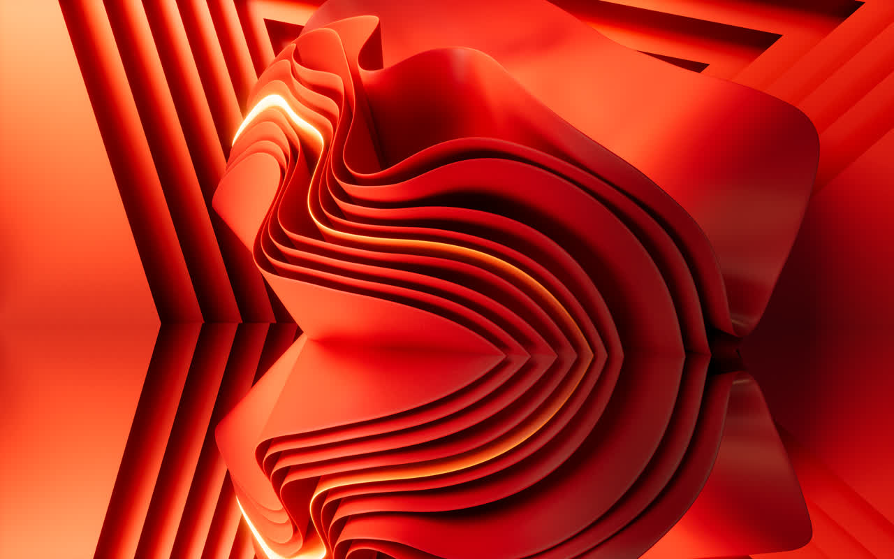 流动的红色多层曲面舞台背景3D渲染
